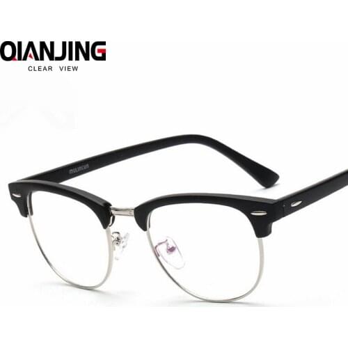 QJ Women Retro Goggles Frames Glasses Transparent Optical Myopic Spectacle Semicircle Eye Glasses Frame Vintage Metal Frames Men