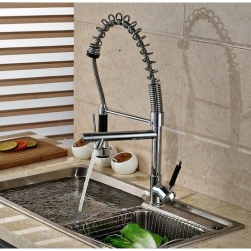 Polished Chrome Commercial & Home Pull Out Spray Swivel Spout Single Hole Kitchen Sink Mixer Tap / Faucet asf078
