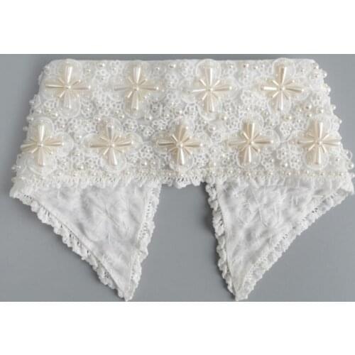 Q1FA Sweet Embroidery Floral Lace Fake Collar Choker Dickey Faux Pearl Beaded Jewelry Necklace Lapel Half Shirt Accessories