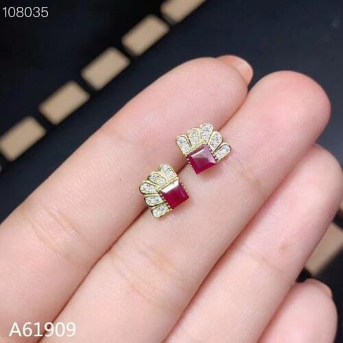 KJJEAXCMY Supporting detection 925 sterling silver inlaid natural ruby gemstone female earrings support detection mini