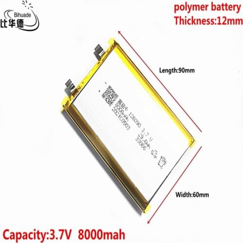The high quality 3.7V Lithium polymer 8000mAh 126090 Soft package battery For Power Bank Bluetooth Speakers Tablet DVD battery