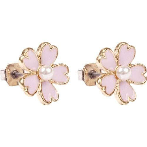 Japanese Cute Cherry Blossom Earrings For Girls Student Romantic Enamel Pink Sakura Kids Children Earrings