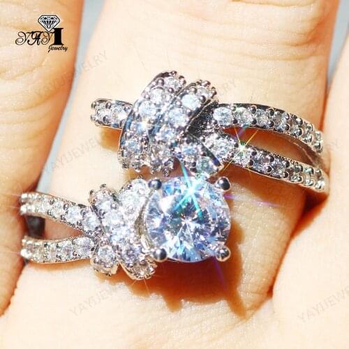 YaYI Jewelry Princess Cut 7.9 CT White Zircon Silver Color Engagement Rings wedding Heart Rings Girls Party Rings Gifts