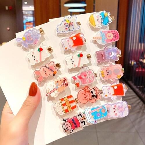 10PC New Girl Cute Cartoon Cartoon Animals Drink Colorful Hairpin Iittle Girl Side Clip BB Hairpin Baby Fashion Hair Accessories