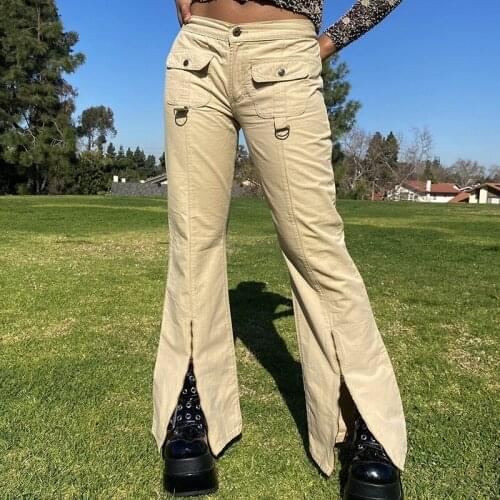 Women Cargo Pants Casual Streetwear Harajuku Pants Hip Hop Front Slit Pants Jogger Sweatpants High Waist Loose Female Trousers