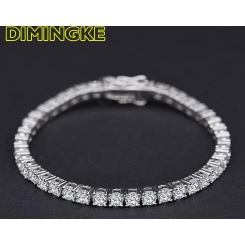 DIMINGKE Super Flash 3*3MM Create Moissanite Bracelet S925 Silver Woman Jewelry Wedding Party Anniversary Gift 16 17 18 CM