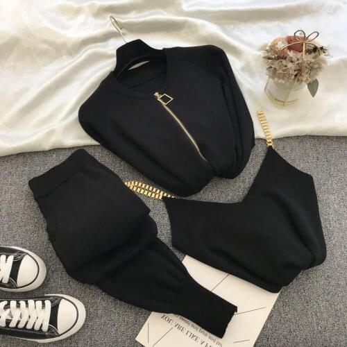 Women tracksuit 2021spring Zipper Knitted Cardigans + Chain Vest And Pants 3pcs Sets Temperament Suit Tracksuits Womens Outfits