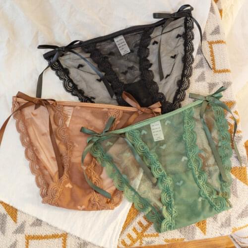 Womens Sexy Lace Underwear Panties Delicate Soft Comfortable Underpants Fashion Female Mesh Up Bow Low-Rise Briefs