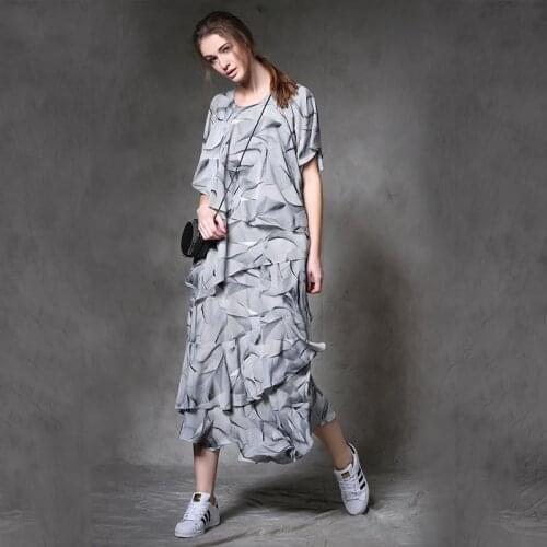 2018 New Arrival Summer Fashion Asymmetrical Ruffles Chiffon Dress Women O-Neck Short Sleeve Garment T1806024-7