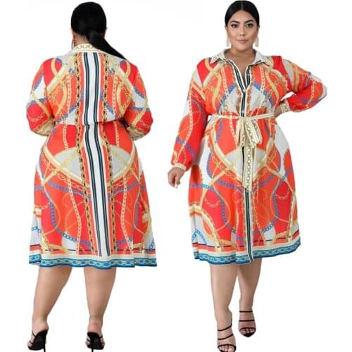 Plus size Womens Shirt Dress Turn-down Long Sleeve Casual Dresses with Lace-up Loose Large Dress chiffon Wholesale Drop shipping