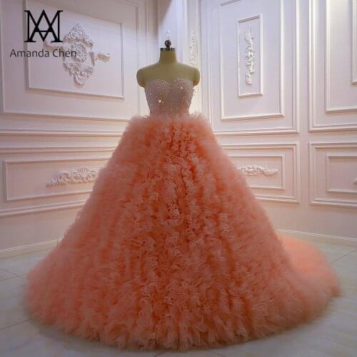 Robe de mariee Strapless Lace Appliqued Tiered Pink Lolita Wedding Dress