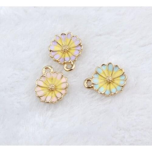 10pcs/lot Flower Dangle Charms Wild Daisy Chrysanthemum Enamel Charms Fit DIY Bracelet Necklace Hair Jewelry Accessory DIY Craft