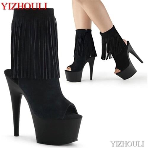 15cm banquet stage ankle boots 6 "stiletto heels, matt black vamp nightclub pole dancing ankle boots