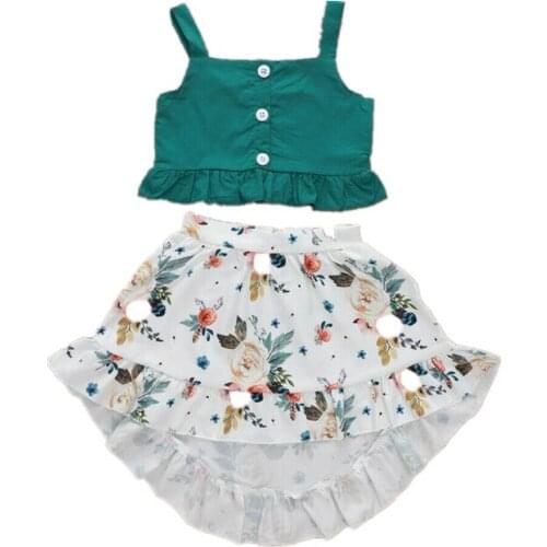 Toddler Girl Clothes Baby Girls Kids Outfits Set Tops T-shirt Tank +Floral Print Skirt Beach 2pcs