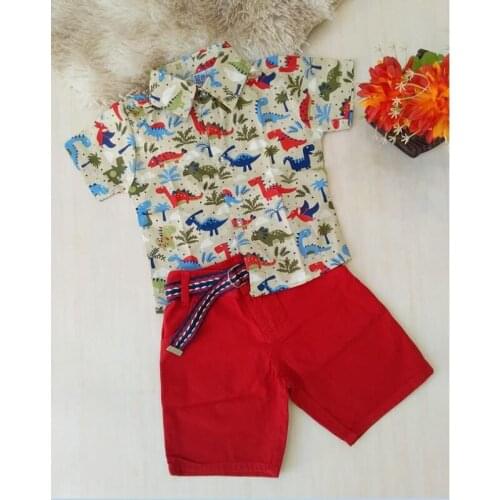 2pcs Summer Baby Boys Clothes Sets Dinosaur Printed Short Sleeve Shirts Tops Shorts 0-5Y Gentleman Outfits
