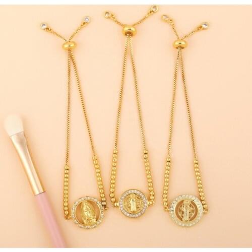 2021 Charms Rainbow CZ Chain Tiny Gold Virgin Mary Connector Link Bracelet For Women Men Birthday Wedding Daily Fine Jewelry