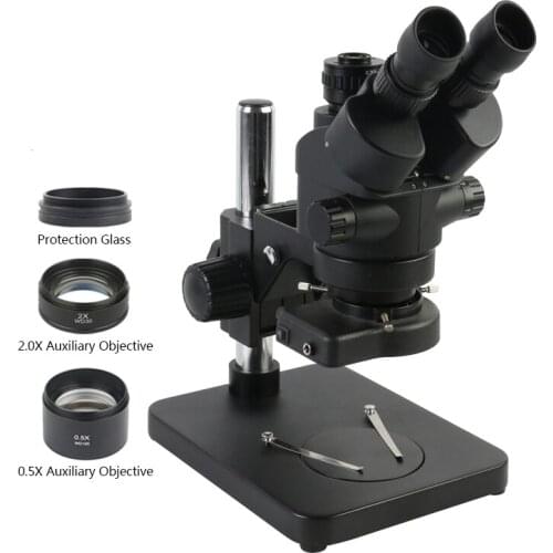 3.5X 7X 45X 90X Simul Focal Soldering Trinocular Stereo Microscope 144 LED Light 0.5X CTV Adapter For Industrial Maintenance