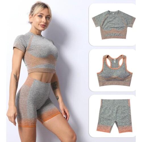 3pcs Seamless Yoga Suit Set Women Fitness Gym Sport Clothing Female High Waist Workout Leggings Top Running Training Tights