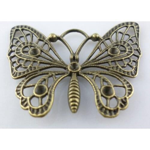 4pcs Retro Bronze Big Filigree Butterfly Charms Pendants 47x36mm Necklace Jewelry Making
