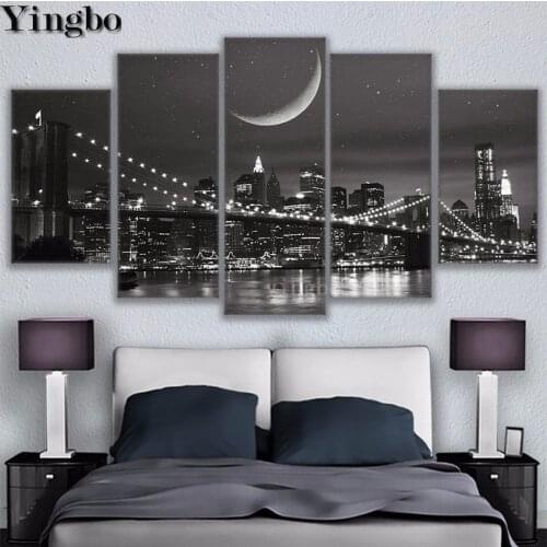 5D Diamond Painting New arrival 5 Pieces New york brooklyn bridge night view DIY Diamond Embroidery Rhinestone Diamond Mosaic