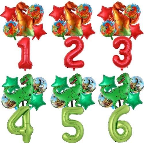 6pcs Big Dinosaur Foil Balloons 40inch Green Number Balloons Dinosaur Party Dino Theme Birthday Jungle Party Decoration Globos
