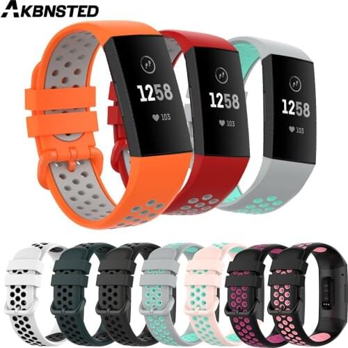 AKBNSTED Double Color Silicone Strap For Fitbit Charge 3/Charge 4/Charge 3 SE Wristband Smart Watch Replacement Watch Strap