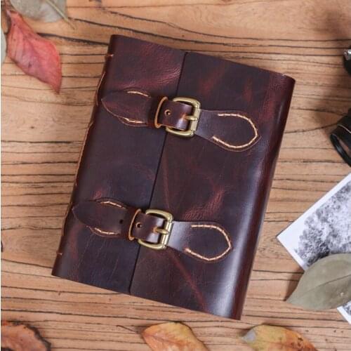 SLYNNYUEN Genuine Leather Cover Photo Album Handmade DIY Sticky Type Pictures Collection Birth Wedding Family Gift