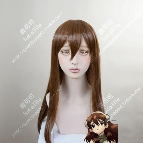 Anime Dr.STONE Ogawa Yuzuriha Wigs 60cm Long Brown Heat Resistant Synthetic Hair Cosplay Wigs + Wig Cap