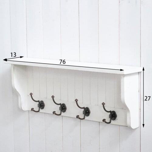 Handmade white shabby decorative wooden shelves with hooks