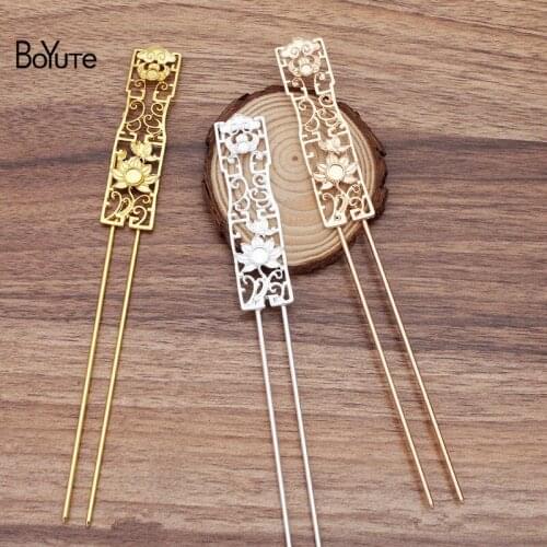 BoYuTe (5 Pieces/Lot) 19*74MM Metal Alloy Flower Hair Stick Tiara Vintage Bridal Wedding Hair Jewelry Diy Accessories