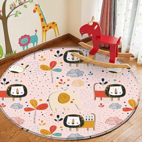 Children Flannel Round Carpet Cartoon Cute Lion Elephant PatternCarpet Baby Mat Childrens Carpet Bedroom Play