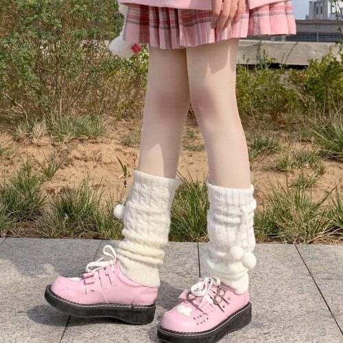 Sweet Girl Leg Warmers Wool Ball Knitted Foot Cover Women Autumn Winter Leg Warmer Socks Japanese Style Heap Socks