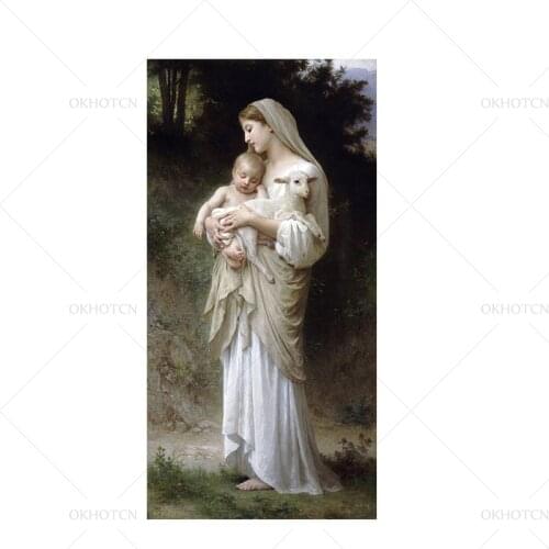 Jesus Virgin Mary Baby Lamb Portrait Printed Canvas Painting And Poster Scandinavian Wall Art Picture Modern Home Decoration