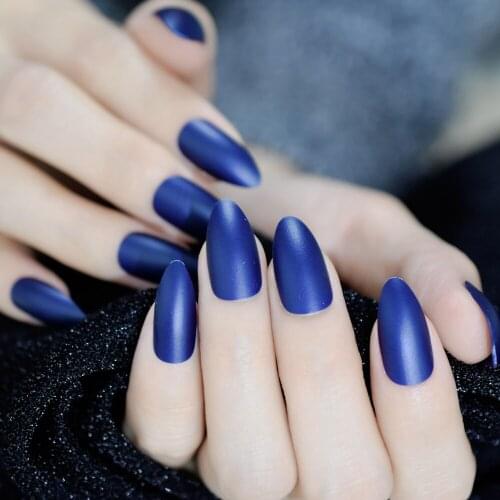 Diamond Blue Stiletto Artificial Nails Matt Sharpen Nail Tips Full Cover ABS Fake Nails Matte 24pcs