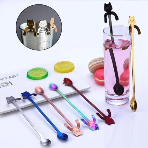 Coffe Spoon Creative Mini Stainless Steel Cartoon Cute Long Handle Dessert Cake Stirring Scoop Flatware Tools Kitchen Tableware