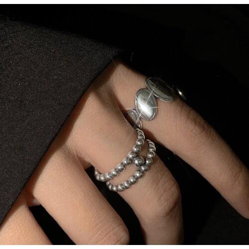 LIVVY Silver Color Geometric Oval Double Dot Chain Ring Women Fashion Personality Temperament Elegant Handmade Jewelry Gifts