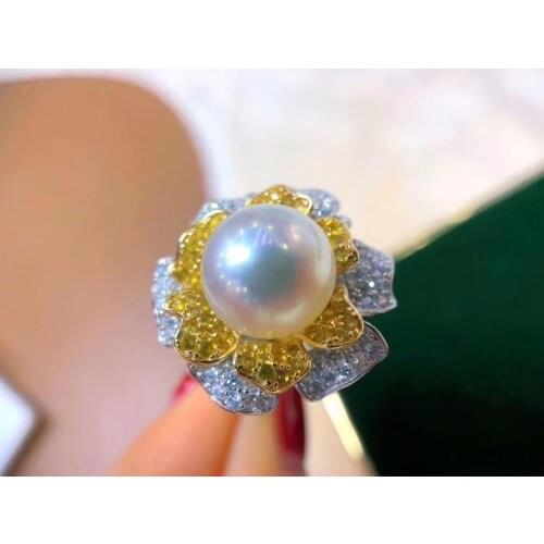 D723 Pearl Ring Fine Jewelry Round 11-12mm Nature Fresh Water White Pearls Rings for Women Fine Presents