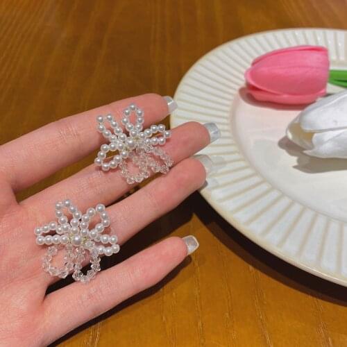 Korean vintage New Design Trend Elegant Pearl Geometric exquisite Flower stud Earring for Women Girl Jewelry Party Ear ornaments