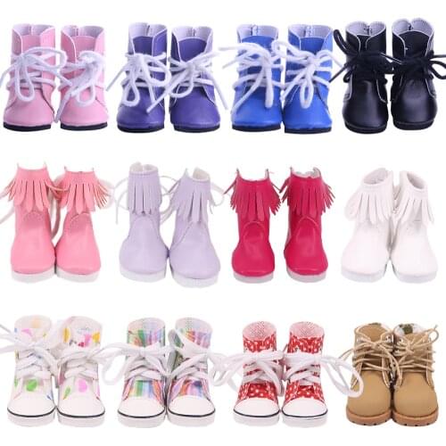 Cute 5cm Doll Shoes For 14.5 Inch Dolls Handmade Fashion High Boots Leather Shoes Fit Wellie Wishers Doll,Nancy Doll,generation