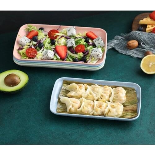 Creative Wheat Straw Rectangular Plate Melamine Healthy Tableware Kitchen Cooking Utensils Dessert Sushi Pasta Plate Dishes
