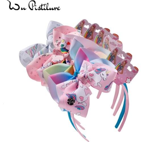 Girls Baby Hair Bow Hairbands Handmade Rainbow Printed Ribbon Knot Bow Headband Hair Hoop For Children Kids Hair Accessories