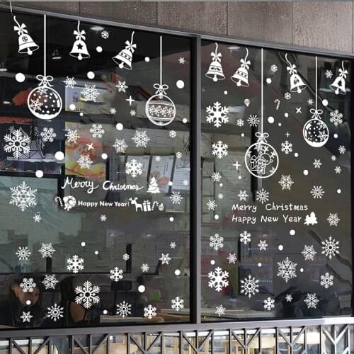 6 Sheet 161 Pcs White Snow Flakes Bells Pendant Merry Christmas Window Stickers Xmas Decorations Electrostatic Glass Sticker