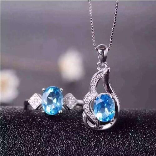 Natural Topaz jewelry set Natural Real Topaz 925 sterling silver 1pc pendant,1pc ring