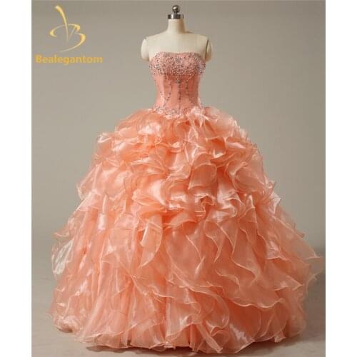 Bealegantom Sexy Cheap Coral Quinceanera Dresses 2019 Ball Gown with Beaded Crystals Lace Up Sweet 16 Dresses In Stock QA968