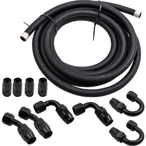 16FT AN10 Nylon Braided Gas/Oil/Fuel Hose Line with 10PCS Hose End Fitting Kit