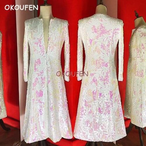 2019 new nightclub DJ singer dancer performance costume colorful embroidered umbrella jacket mens long jacket costume