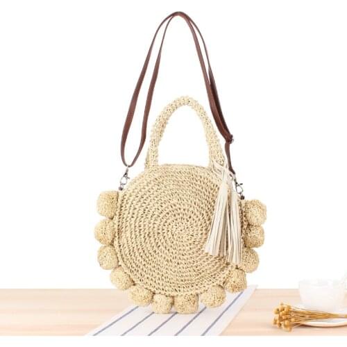 24x24CM Ins New Holiday Beach Woven Bag Round Ball Handbag Crossbody Dual Purpose Straw Bag a7200