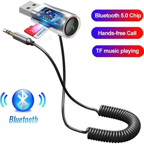 JINSERTA USB Bluetooth 5.0 Receiver Handsfree Car 3.5mm Jack Aux Bluetooth Adapter Wireless Audio TF Music Player Transmitter