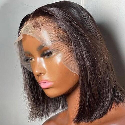 Straight Bob Wig Lace Front Human Hair Wigs For Black Women Pre Plucked Brazilian Short Natural Hair 13x1 T Part Closure Wig