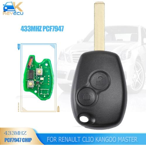 Keyecu Keyless Remote Control Key Fob 2 Button 433MHz PCF7947 for Renault Clio Kangoo Master Modus Twingo 2001-2006